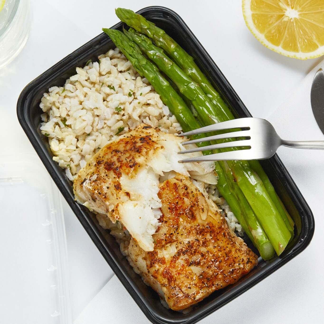 cod brown rice asparagus
